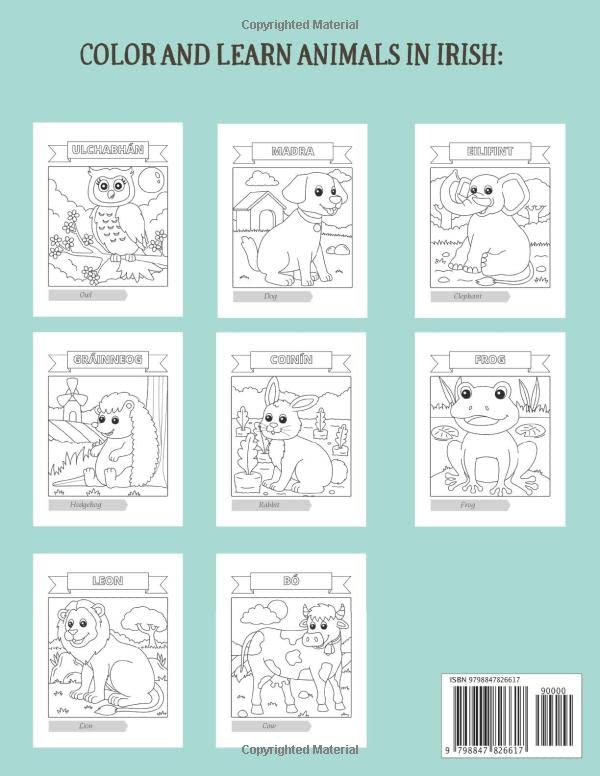 Learn Irish - 60 Animals in Gaelic Coloring Book (Picture Dictionary): Color and Learn Names of Animals in Irish (with English Translation) Majosta