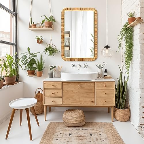 Barnyard Designs Rattan Bathroom Mirror – Rustic Farmhouse Style Handmade Wicker Rattan Frame - Boho Mirror for Nursery Wall Décor (24" x 36", Rectangular) Barnyard Designs