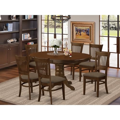 HomeStock Linen White Dining Table Set with 6 Wooden Chairs - Oval Kitchen Table Espresso/37 Chair HomeStock