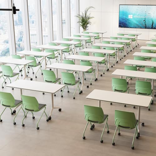 rzoizwko Modular Folding Conference Room Tables with Wheels, Flip Top Training Table System for Office & Classroom, Mobile Joinable Meeting Desks for Seminar & Collaboration Spaces rzoizwko