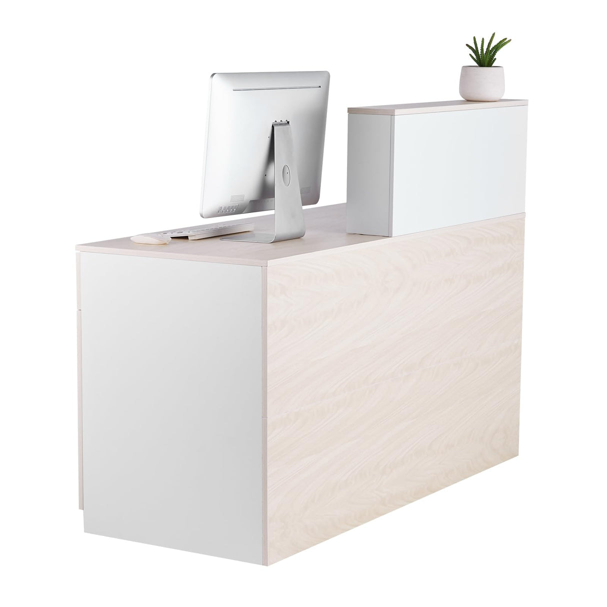 VEVOR Reception Desk, 55 Inch Rectangular Front Counter Table, Office Reception Counter with Lockable Drawer and Storage Cabinet, for Checkout, Lobby, Beauty Salon and Office, Natural VEVOR