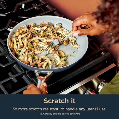 Ninja NeverStick Ceramic Pro 14-Piece Cookware Set, Non-Stick Pots & Pans Set with Glass Lids, Ceramic Coated, Stainless Steel, Stove to Oven Safe, All Stovetops & Induction Compatible, Blue CW39014MM Ninja