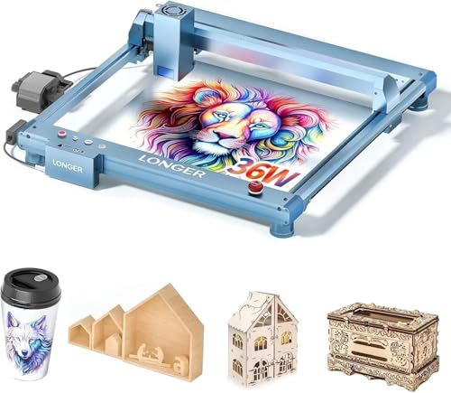 Longer B1 30W Laser Engraver, 36000mW Output Laser Cutter Machine with Auto Air Assist, Engraving Area 17.72"x17.32", DIY Laser Engraver for Wood and Metal,Engraving Speed of 36000 mm/min QFLONGER