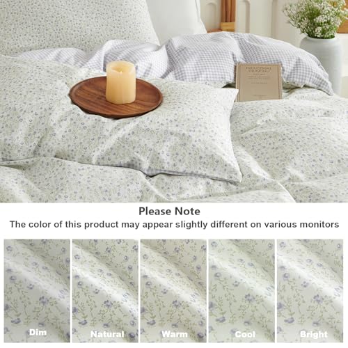 CCoutueChen Blue Gingham Duvet Cover Full 3Pcs 100% Cotton Blue Floral Bedding Set Farmhouse Flower Plaid Bedding Soft Breathable Cottage Duvet Cover Set with 2 Pillowcases(No Comforter) CCoutueChen