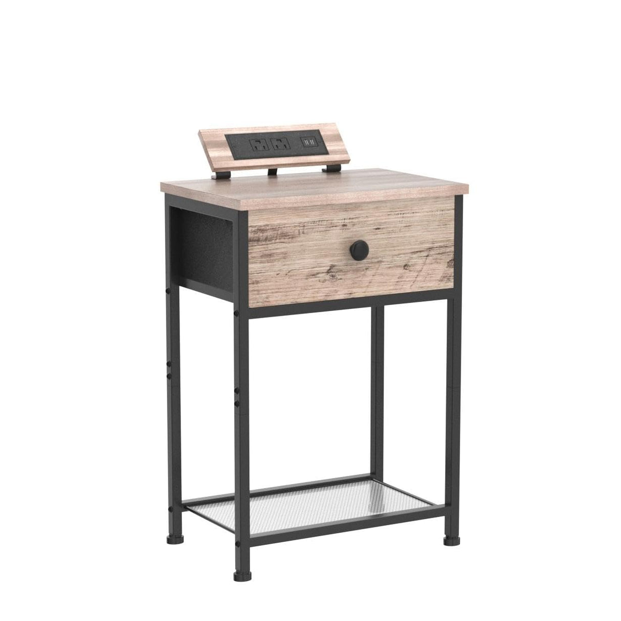 AMHANCIBLE Night Stand, End Tables Living Room Set of 2, Small Nightstand with Charging Station, Slim Bed Side Table with Fabric Storage Drawer for Bedroom, Small Space, Greige, HET03SDPGY AMHANCIBLE