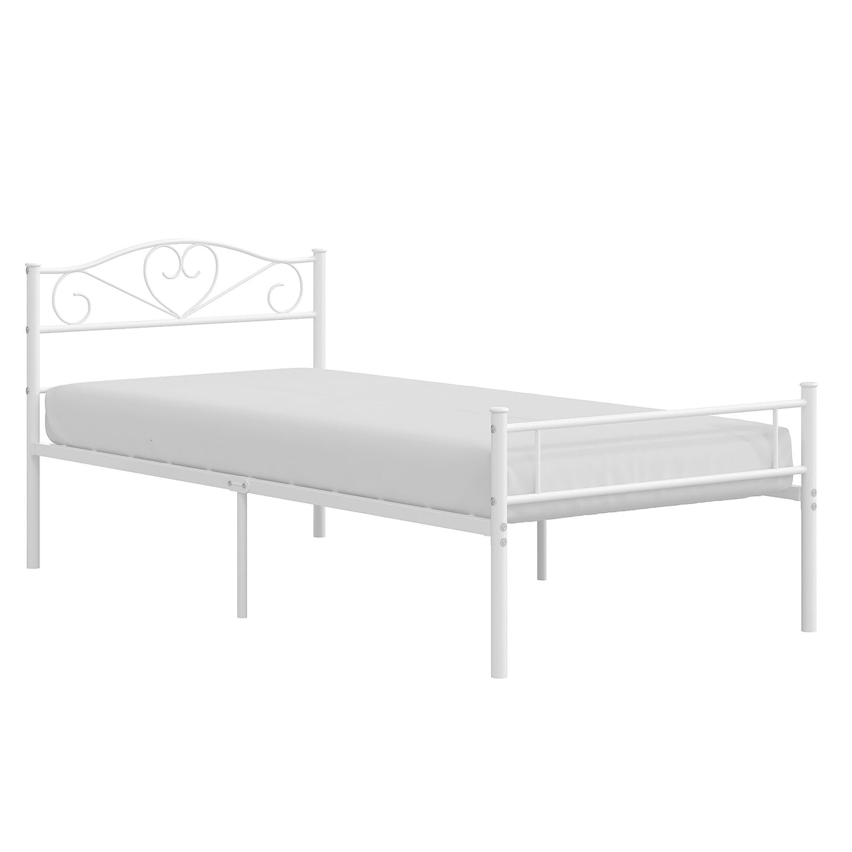 VECELO 14 Inch Twin Size Metal Platform Bed Frame with Headboard and Footboard, Heavy Duty Mattress Foundation with Steel Slats Support, No Box Spring Needed, White VECELO