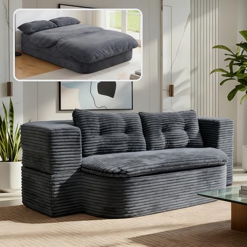 78.7-inch Folding futon Sofa Bed, Full-Size Convertible Sleeper couch Bed, Memory Sponge Double settee with Comfortable Mattress, Suitable for Living Room and Guest Room (dark gray, 78.7 inches) CouCouchmans