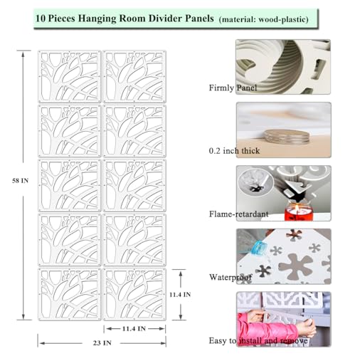 PKEPJ Hanging Room Divider Panels,10 Pieces Hanging Room Partition Wall Dividers Wood-Plastic Panel Screen DIY Room Office Home Decoration (White15) PKEPJ