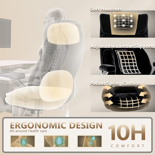 600LBS Fabric Big and Tall Executive Office Chair with 5D Flip Arms and Pocket Spring Cushion, Ergonomic Heavy Duty Desk Chair with Lumbar Support,High Back Cloth Computer Chair,Rubber Wheels Famsway