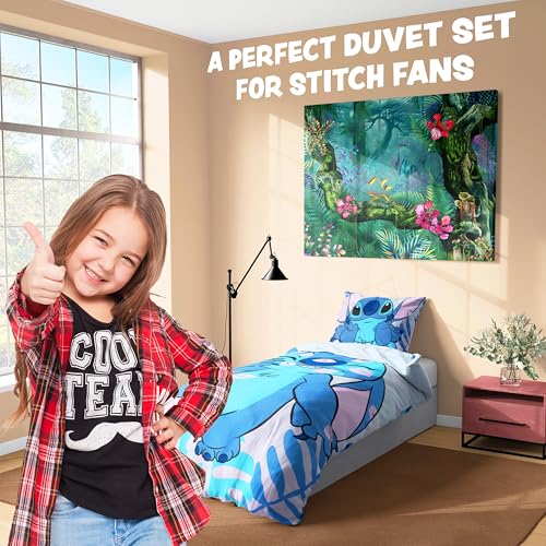 Disney Stitch Duvet Cover and Pillowcase Set, Single or Double Size, Bedroom Accessories for Kids Teens (Blue Stitch Single) Disney