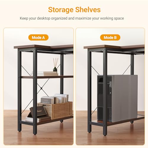 Cubiker L Shaped Desk, 47" Computer Desk with Reversible Storage Shelves Home Office Corner Desk Study Writing Gaming Table, Deep Brown Cubiker