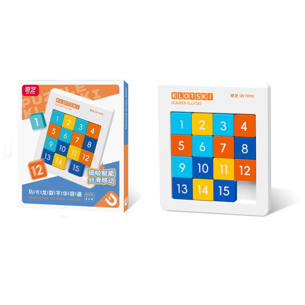 LiangCuber QY Toys Macaron Color 4x4 Klotski Puzzle Magnetic Sliding Number Puzzle,15-Digit Version ABS Brain Teasers Toy Tangram Jigsaw Intelligence (2024 Edition) LiangCuber