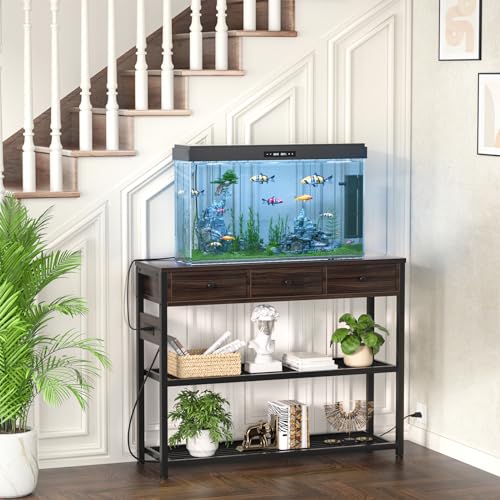 Ecoprsio 47'' Black Walnut Console Table with USB Ports, 3 Drawers & Storage Shelves Ecoprsio