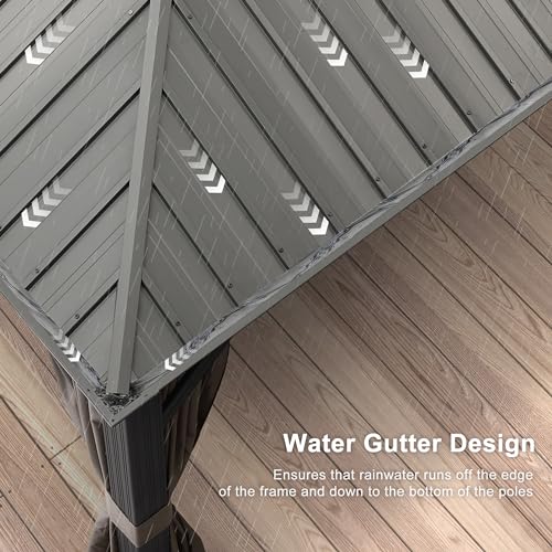 PURPLE LEAF 11' X 14' Hardtop Gazebo with Light Galvanized Steel Double Roof Outdoor Gazebo for Patio Lawn and Garden Curtains and Netting Included Grey PURPLE LEAF