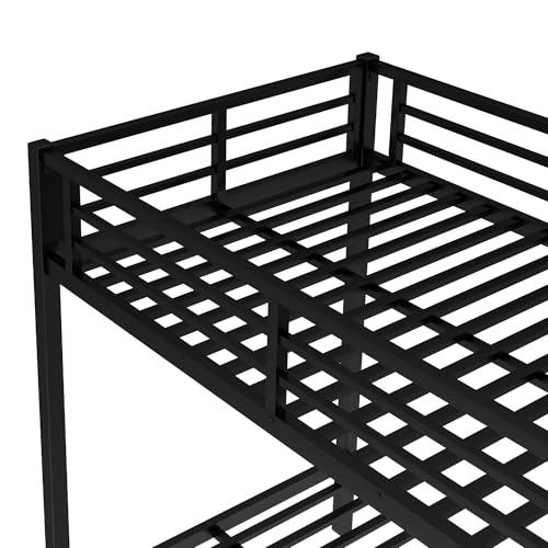 Harper & Bright Designs Twin XL Over Twin XL Metal Bunk Bed with Twin Size Trundle for Adults,Heavy Duty Twin XL Metal Bunk Bed Frame with Ladder and Guardlails,Black Harper & Bright Designs