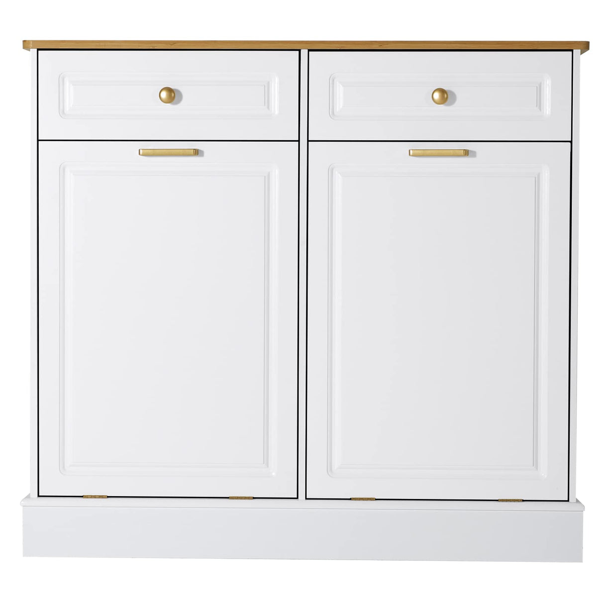 UEV Double Kitchen Trash Cabinets,Two Tilt Out Trash Cabinets with Solid Hideaway Drawers,Free Standing Wooden Kitchen Trash Can Recycling Cabinet Trash Can Holder (White) UEV