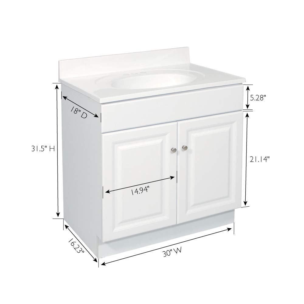 Design House Wyndham 30 Inch Bathroom Vanity, Ready to Assemble, Solid Wood, White, 597146 Design House