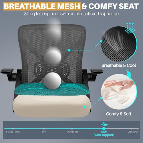 FelixKing Office Chair - Ergonomic Desk Chair Breathable Mesh Task with Wheels and Lumbar Support Home Desk Office Chairs with Flip up Armrest Rolling Swivel for Home Computer Black Pack of 6 FelixKing
