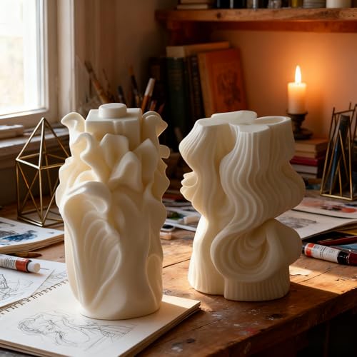 2 PCS 3D Wave Cylinder Candle Silicone Molds Geometric Relief Cylindrical Candle Silicone Mold for Candles Making Aromatherapy Candles Gypsum Clay Home Decorate