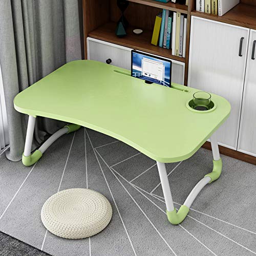 Lap Laptop Desk with Storage Drawer, Holders for Cup and Tablet, Laptop Bed Tray Table with Foldable Legs, Laptop Bed Stand, Portable Standing Table for Sofa Couch Floor (23.6", Green) VebaCidi
