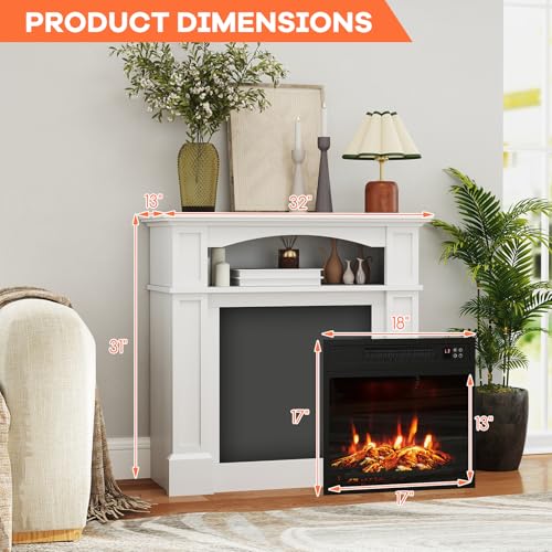 ORALNER 32” Electric Fireplace with Mantel, Package Wooden Firebox Surround Freestanding 18“ Fireplace Insert Heater w/ 3 Flame Effects, Remote & 6H Timer, Overheat Protection, 1400W (White) ORALNER