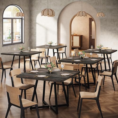 Tribesigns Square Dining Table Set of 4, 31.5" Farmhouse Dinner Table with Metal Base, Wood Kitchen Table for Dining Room, Small Space, Apartment, Rustic Brown & Black Tribesigns