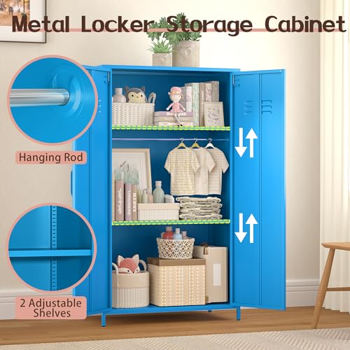 erosoei 2 Door 51.3" Metal Locker Storage Cabinet Steel Kids Wardrobe Changing Room Locker Cabinet Box with 2 Adjustable Shelves Steel Locker File Cabinet Organizer for School Gym Home Office erosoei