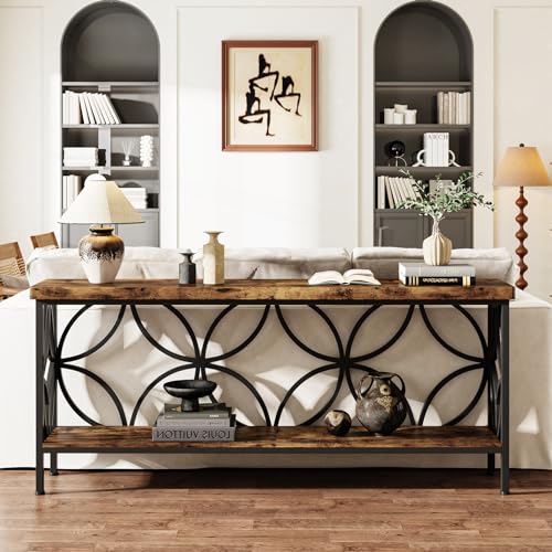 LITTLE TREE Sofa Table, 70.9 Inch Industrial Behind Couch Table with Storage Shelves, Narrow Long Console Table for Entryway, Living Room, Foyer, Hallway, Office LITTLE TREE