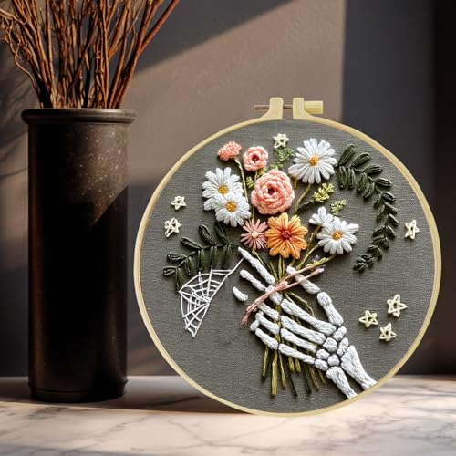 JOZYSH Embroidery Kit for Beginners, Beautiful Small Town Nature Landscape Pre-Stamped Pattern Kits for Adults, Easy to Follow Color Thread Needlework,DIY Cross Stitch Kits (Flower)