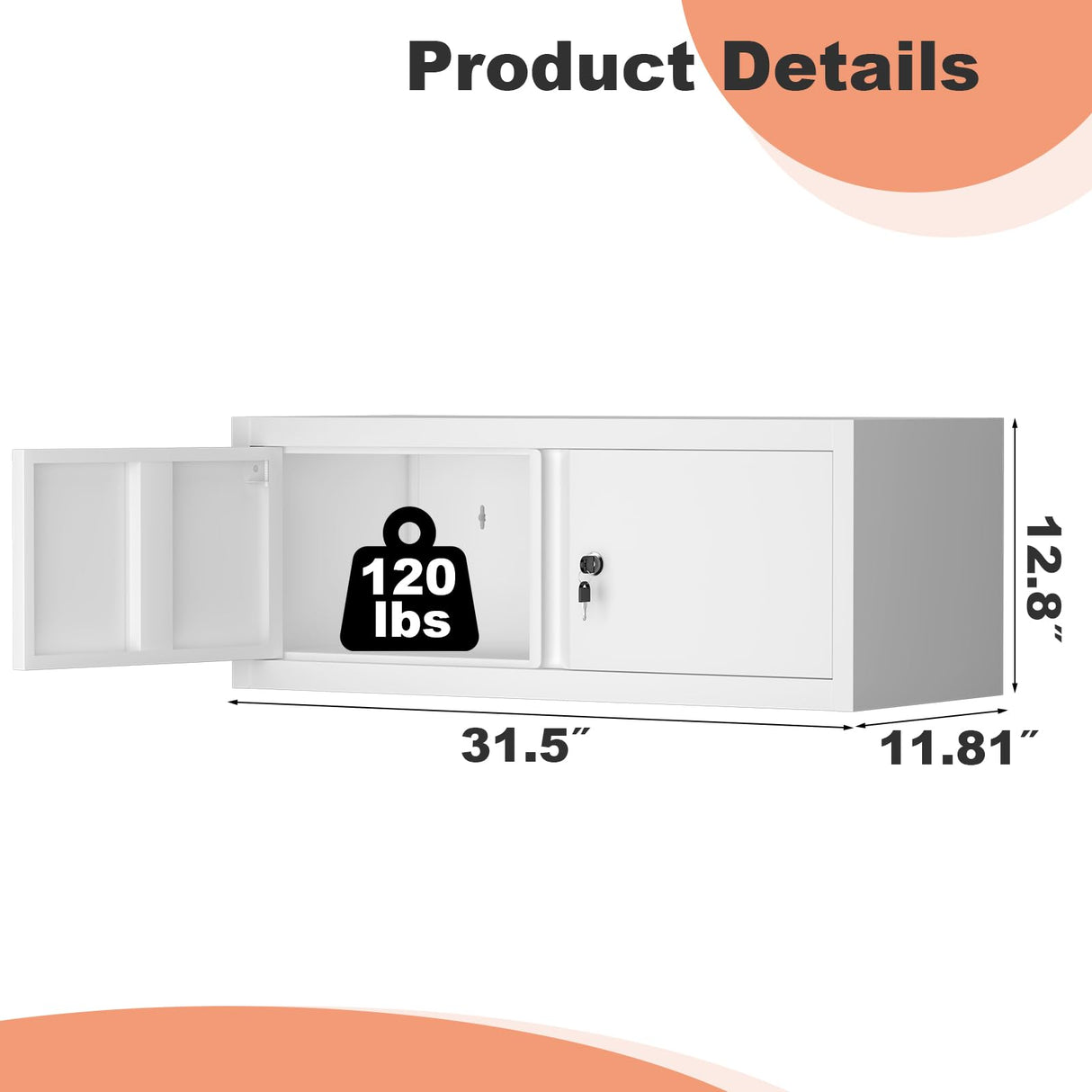 LUCYPAL Metal Storage Cabinet,Garage Wall Mounted Storage Cabinet with Locking Doors,Steel Hanging Cabinets for Home Office,Warehouse,Bathroom,Kitchen,White,12.8''H LUCYPAL
