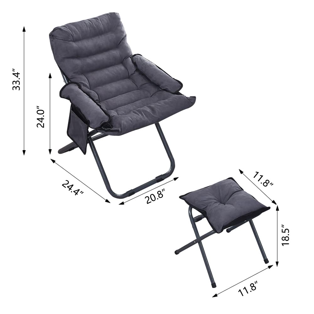 Modern Lazy Chair with Ottoman, Folding Lounge Reclining Sofa Chair with Armrest Comfy Lounge Chair Leisure Chair with Side Pocket for Bedroom, Balcony, Living Room, Office, Grey Generic