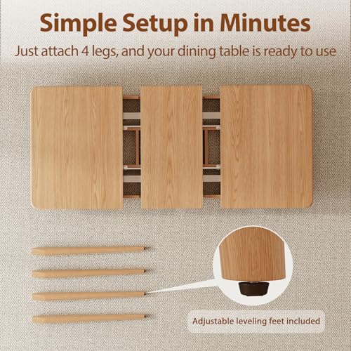 Muwuele Solid Wood Extendable Dining Table for 4-8 People with Seamless Extension from 47.2 to 63 Inches, Easy Assembly, Expandable Tables for Small Spaces, Dining Room, Kitchen, Living Room, Natural Muwuele