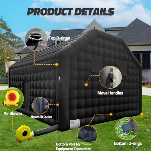 GR8FUN Large Inflatable Nightclub Tent 20X16.5X12Ft with Blower, Black Party Tent, Gazebo Event House for Wedding, Backyard Party, Birthday Celebration GR8FUN