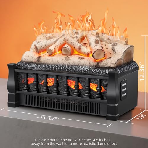KISSAIR Electric Fireplace Log Inserts Heater, 21'' Freestanding Electric Fireplace Log Set, 5 Flame Brightness, 5 Flicker Speed, Heater 750W/1500W with Remote Control, Overheat Protection KISSAIR