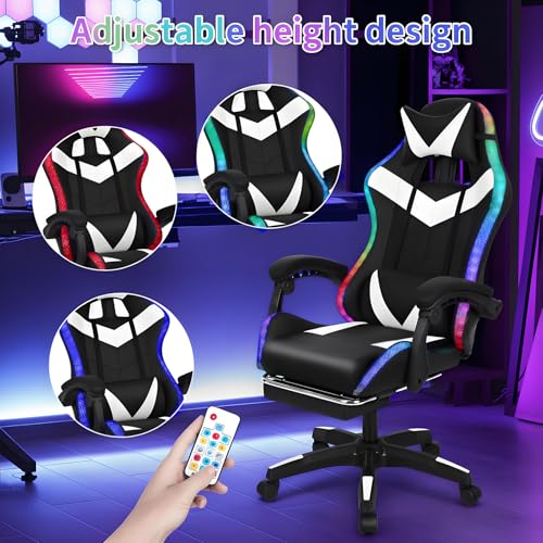 Gaming Chair with 2 Bluetooth Speakers & LED Lights, Ergonomic High Back Office Chair with Headrest, 135° Recline, 360° Swivel, Height Adjustable Executive Chair for Gaming, Work, Study (Black) Tacarlha