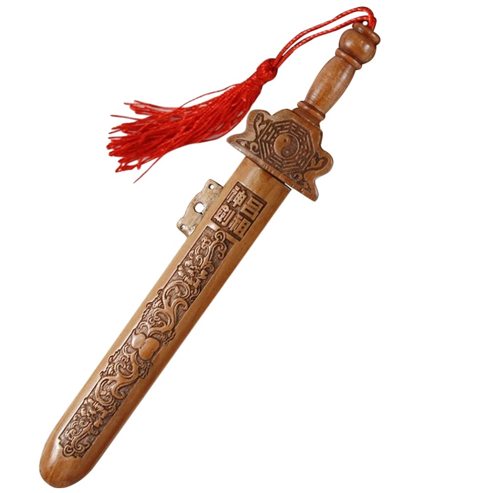 Yardwe Peach Wood Sword Traditional Chinese Wooden Sword Sword Hand-Carved Knife Sword Pendant with Tassel Home Furnishing Feng Shui Protection Amulet for Drive Out Evil Spirits Yardwe