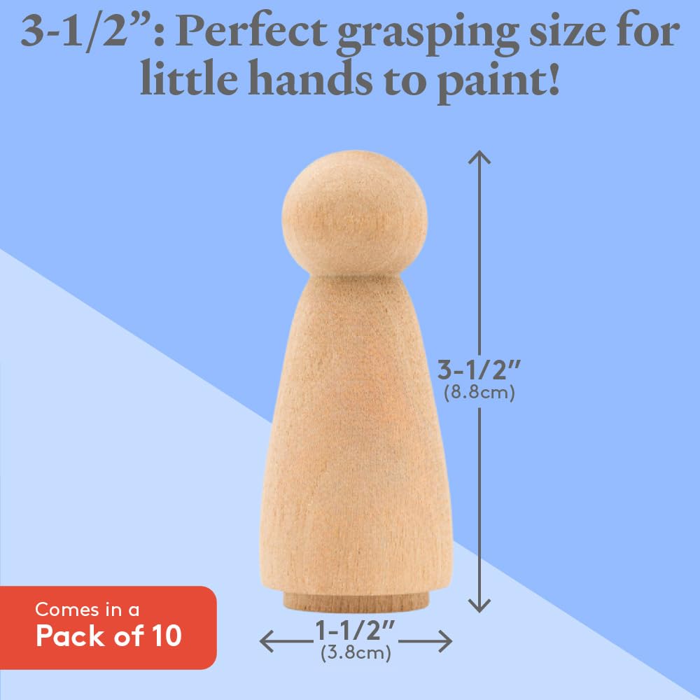 Wood Peg Dolls, 3.5 Inch Large Mom/Angel Shape Wooden Peg People, Pack of 10 Wooden Dolls for Play, Strong Birch Wooden People Figures, Peg Dolls Unfinished, Wooden Pegs for Crafts Woodpeckers