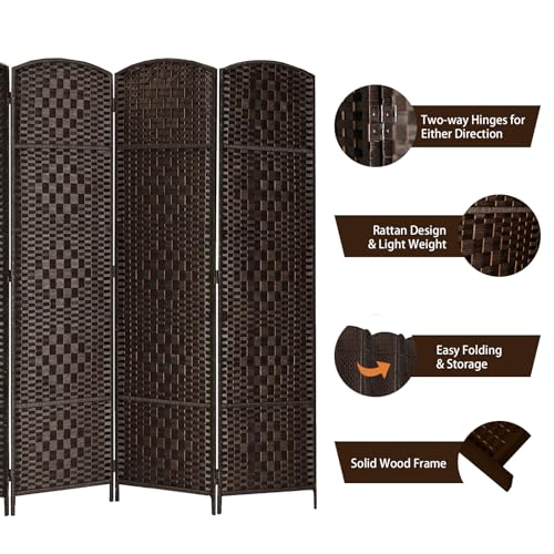 Rose Home Fashion Room Divider, 6 ft Tall Room Dividers and Folding Privacy Screens, 16in Privacy Screen 6 Panel Dark Coffee Space Temporary Wall Foldable Partition Separation Rose Home Fashion