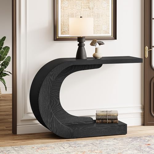 Tribesigns 43.3" Mid-Century Modern Console Table for Entryway, Wood C-Shaped Hallway Entry Accent Table for Living Room, Entrance, Foyer, Easy Assembly, Black Tribesigns