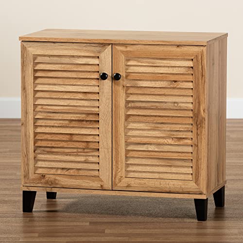 Baxton Studio Coolidge Modern and Contemporary Oak Brown Finished Wood 2-Door Shoe Storage Cabinet Baxton Studio