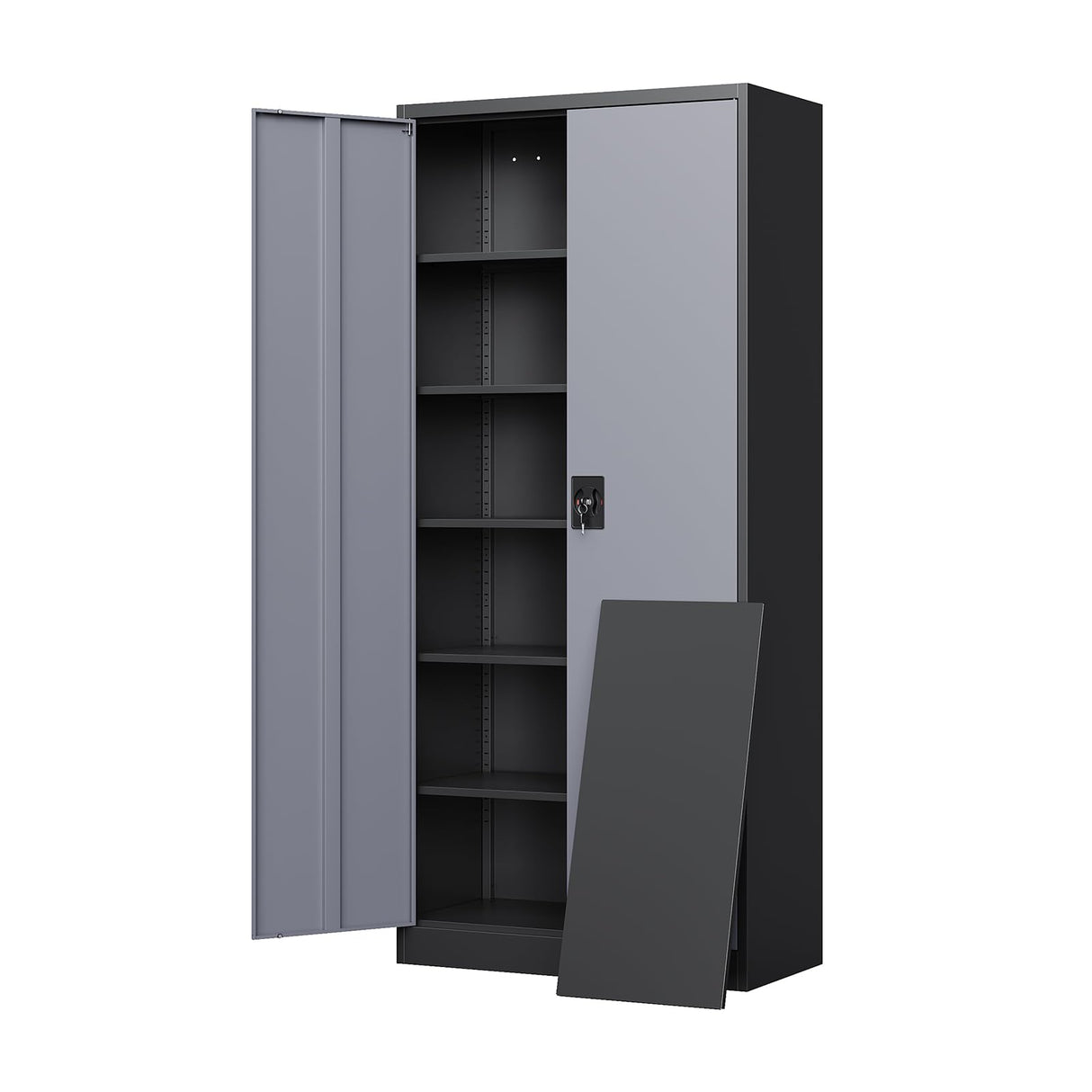 Yizosh Metal Garage Storage Cabinet with Lock, 72" Locking Tool Cabinet with 2 Doors and 5 Shelves, Tall Steel Cabinet for Garage, Heavy Duty File Cabinet for Office, School (Gray Black) Yizosh