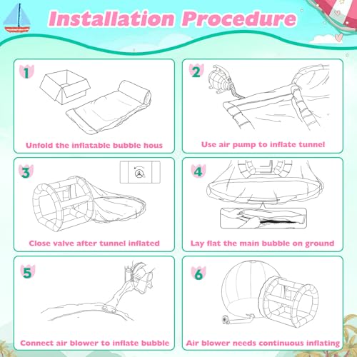10FT Inflatable Bubble House Dome for Kids, Clear PVC Inflatable Bubble House Tent with Tunnel, Bubble Balloon House with Air Blower, 600W Air Pump for Party (Pink, 10FT) Gaonala
