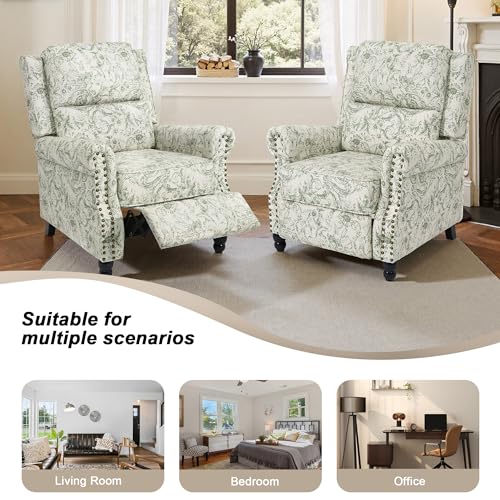 DREAMSIDEA Recliner Chair, Modern Pushback Armchair with Adjustable Backrest & Footrest for Bedroom, Living Room (Rococo Green,Set of 2)