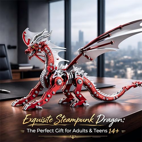 3D Metal Dragon Model Kit for Adults, Mechanical Pterosaur Puzzle, DIY Assembly Steel Model, Challenging Building Kit, Unique Gift for Men Desk Decor