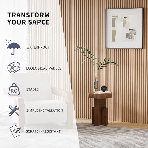 POHARE WPC Slat Wall Panels, 8 Pack Accent Decorative Acoustic Wood Slats for Wall and Ceilings, Acoustic Panels for Interior Wall Modern Décor, Oak, POHARE