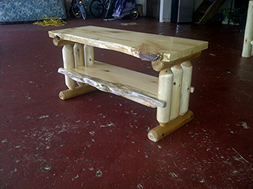 SRL Rustic Log Pine TV Stand Entertainment Center - Rustic TV Stand Perfect for Living Room & Bedroom Storage – Clear Lacquer Finish – Stylish Entertainment Center Southern Rustic Logwerks