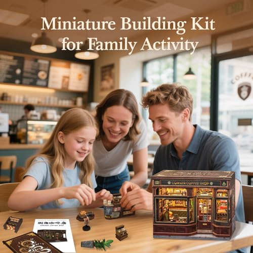 Fsolis Book Nook Kit - DIY 3D Wooden Puzzles for Adults Coffee House Model Booknook Bookstore Mini House Building Kit Gifts for Women Readers Book Lovers (Corner Coffee Shop)