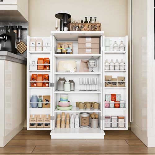 Shintenchi Kitchen Pantry Cabinet,5 - Layer Storage Cupboard with Adjustable Shelves for Organizing and Storing Food Items,47'' Versatile Buffet Sideboard for Kitchen, Bathroom and Laundry,White Shintenchi