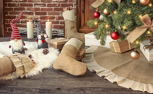 Ivenf Christmas Tree Skirt, 48 inches Natural Burlap Jute with Ruffle Edge, Rustic Xmas Holiday Decoration Ivenf