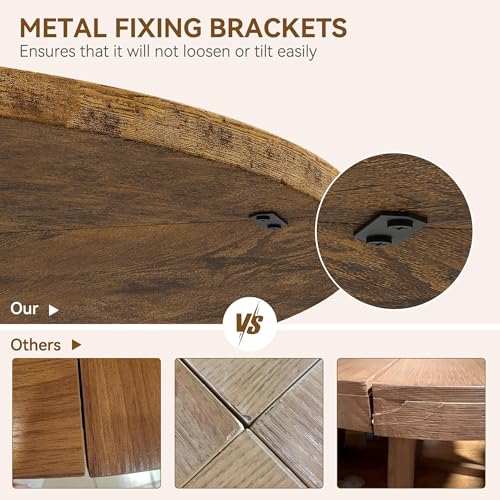 GarveeHome 47-Inch Round Large Dining Table, Wooden Kitchen Table Set for 4 to 6, Farmhouse Dinner Table with Wooden Top and Legs for Home Dining Room or Living Room - Rustic Brown(Only Table) GarveeHome